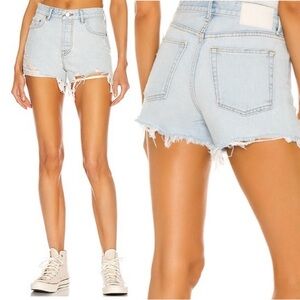GRLFRND The Helena High Rise Cut Off Jean Shorts Palm Springs Light Wash Blue